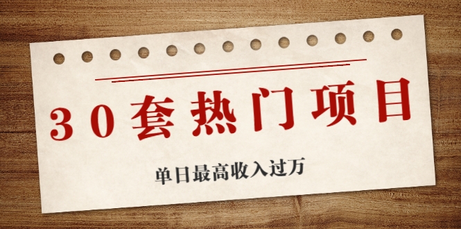 30套热门项目:单日最高收入过万 (网赚项目、朋友圈、涨粉套路、抖音、快手)等-第一资源库