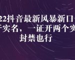 2022抖音最新风暴新口子:多开实名,一整开两个实名,封禁也行-第一资源库