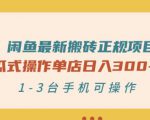 闲鱼最新搬砖正规项目:傻瓜式操作单店日入300+纯利,1-3台手机可操作-第一资源库