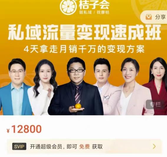 桔子会·私域流量变现速成班,4天拿走月销千万的变现方案 价值12800元-第一资源库