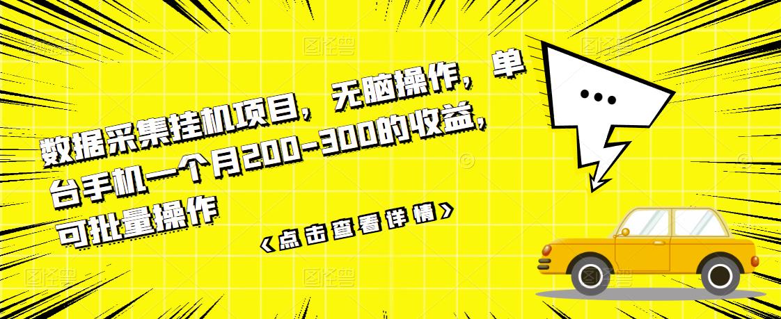 数据采集挂机项目,无脑操作,单台手机一个月200-300的收益,可批量操作-第一资源库