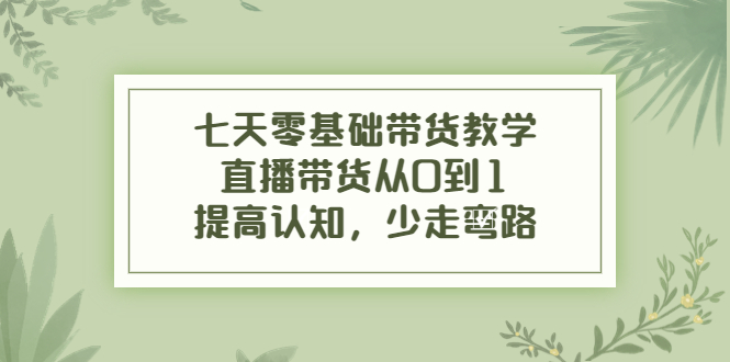 七天零基础带货教学,直播带货从0到1,提高认知,少走弯路-第一资源库