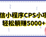 微信小程序CPS小项目,有微信就能做,轻松上手躺赚5000+-第一资源库