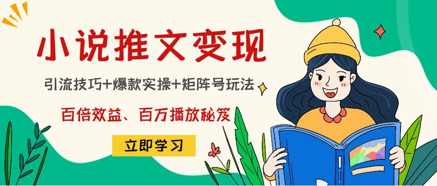 小说推文训练营:引流技巧+爆款实操+矩阵号玩法,百倍效益、百万播放秘笈-第一资源库