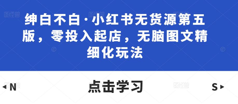 绅白不白·小红书无货源第五版,零投入起店,无脑图文精细化玩法-第一资源库