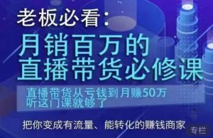 老板必看:月销百万的直播带货必修课,直播带货从亏钱到月赚50万,听这门课就够了-第一资源库