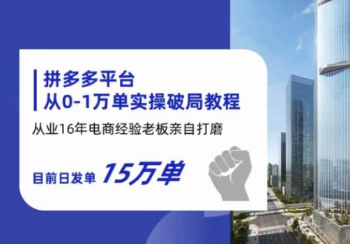 拼多多从0-1万单实操破局教程,从业16年电商经验打磨,目前日发单15万单-第一资源库