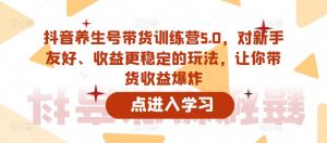 抖音养生号带货训练营5.0,对新手友好、收益更稳定的玩法,让你带货收益爆炸(更新)-第一资源库