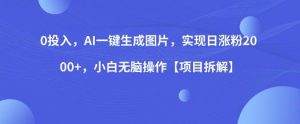 0投入,AI一键生成图片,实现日涨粉2000+,小白无脑操作【项目拆解】-第一资源库