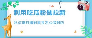利用吃瓜粉做拉新,私信爆炸日入1000+赚到爽是怎么做到的【揭秘】-第一资源库