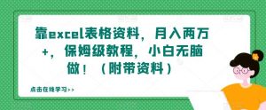 靠excel表格资料,月入两万+,保姆级教程,小白无脑做!(附带资料)【揭秘】-第一资源库