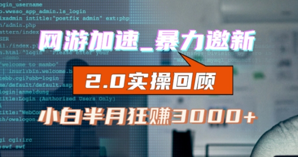 网游加速邀新,狂吃提成,适合小白,首月破千(v2.0版教程)【揭秘】-第一资源库