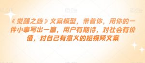 《觉醒之旅》文案模型,带着你,用你的一件小事写出一篇,用户有期待,对社会有价值,对自己有意义的短视频文案-第一资源库