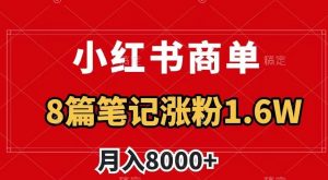 小红书商单最新玩法，8篇笔记涨粉1.6w，作品制作简单，月入8000+【揭秘】-第一资源库