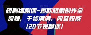 短剧编剧课-爆款短剧创作全流程,干货满满,内容权威【20节视频课】-第一资源库