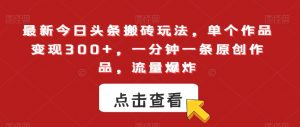 最新今日头条搬砖玩法,单个作品变现300+,一分钟一条原创作品,流量爆炸【揭秘】-第一资源库