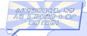 小红书运营成长课,写作入门&内容运营&接广变现【文档】-第一资源库