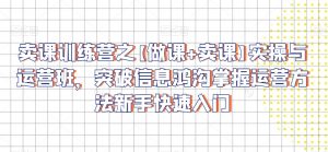 卖课训练营之【做课+卖课】实操与运营班,突破信息鸿沟掌握运营方法新手快速入门-第一资源库
