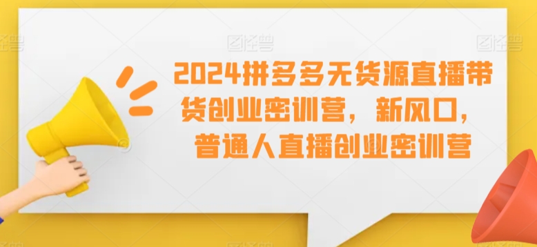 2024拼多多无货源直播带货创业密训营,新风口,普通人直播创业密训营-第一资源库