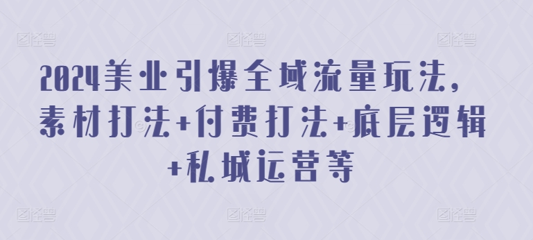 2024美业引爆全域流量玩法,素材打法 付费打法 底层逻辑 私城运营等-第一资源库