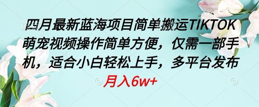 四月最新蓝海项目,简单搬运TIKTOK萌宠视频,操作简单方便,仅需一部手机【揭秘】-第一资源库
