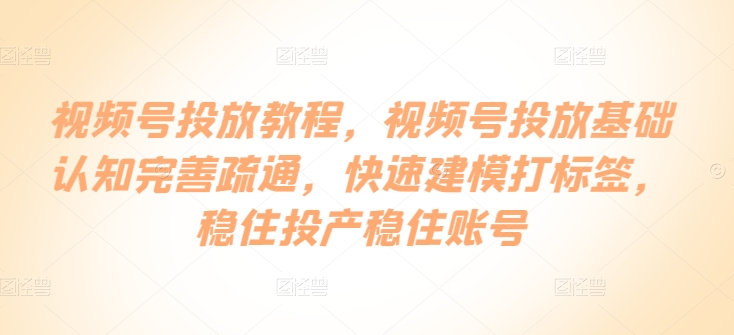 视频号投放教程,视频号投放基础认知完善疏通,快速建模打标签,稳住投产稳住账号-第一资源库