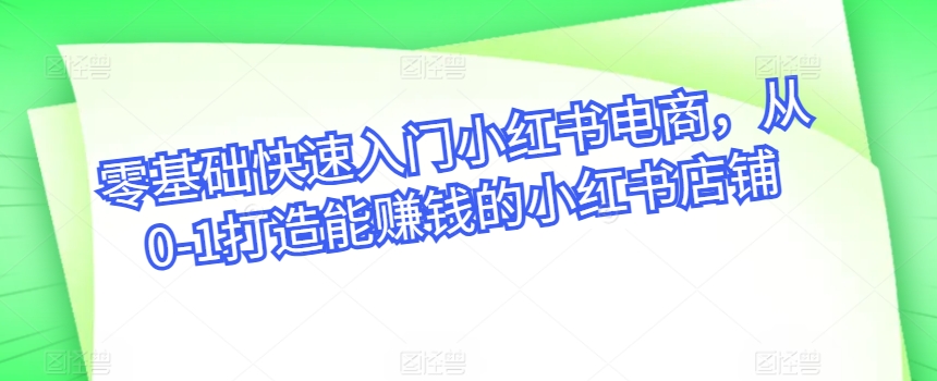 零基础快速入门小红书电商，从0-1打造能赚钱的小红书店铺-第一资源库