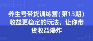养生号带货训练营(第13期)收益更稳定的玩法,让你带货收益爆炸-第一资源库