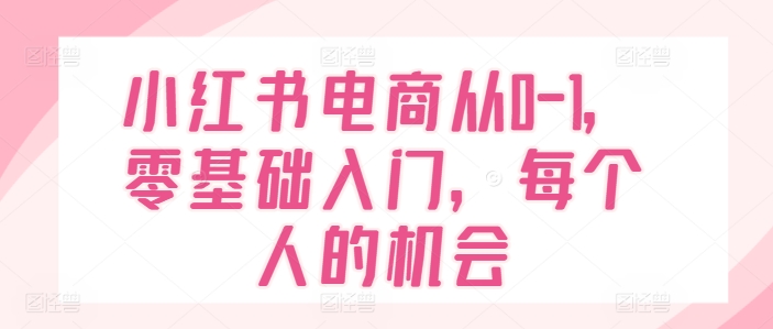 小红书电商从0-1,零基础入门,每个人的机会-第一资源库
