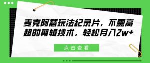 麦克阿瑟玩法纪录片,不需高超的剪辑技术,轻松月入2w+【揭秘】-第一资源库