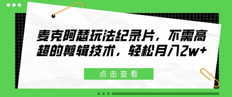 麦克阿瑟玩法纪录片，不需高超的剪辑技术，轻松月入2w+【揭秘】-第一资源库