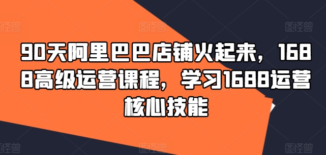 90天阿里巴巴店铺火起来,1688高级运营课程,学习1688运营核心技能-第一资源库