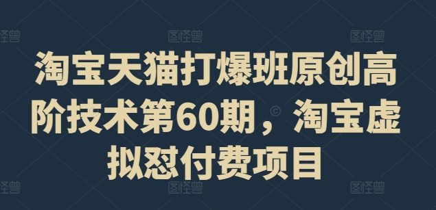 淘宝天猫打爆班原创高阶技术第60期,淘宝虚拟怼付费项目-第一资源库