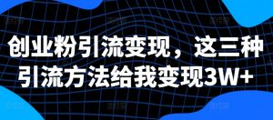 创业粉引流变现,这三种引流方法给我变现3W+【揭秘】-第一资源库