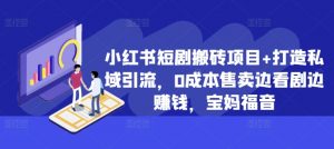 小红书短剧搬砖项目+打造私域引流,0成本售卖边看剧边赚钱,宝妈福音【揭秘】-第一资源库