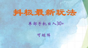 抖极单部日入30+，可矩阵操作，当日见收益【揭秘】-第一资源库