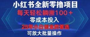 小红书全新纯零撸项目，只要有号就能玩，可放大批量操作，轻松日入100+【揭秘】-第一资源库