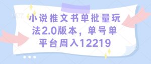 小说推文书单批量玩法2.0版本,单号单平台周入12219-第一资源库