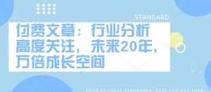 付费文章:行业分析 高度关注,未来20年,万倍成长空间-第一资源库