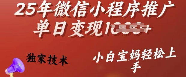 25年微信小程序推广单日变现多张，独家技术，小白宝妈轻松上手【揭秘】-第一资源库