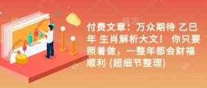付费文章：万众期待 乙巳年 生肖解析大文！ 你只要照着做，一整年都会财福顺利 (超细节整理)-第一资源库