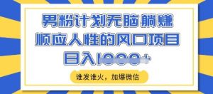 男粉计划无脑躺Z,顺应人性的风口项目,谁发谁火,加爆微信,日入多张【揭秘】-第一资源库