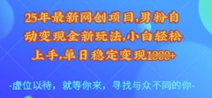 25年最新网创项目,男粉自动变现全新玩法,小白轻松上手,单日稳定变现多张【揭秘】-第一资源库