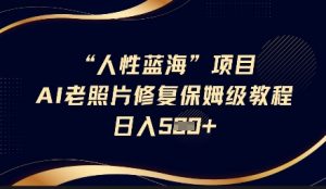 人性蓝海AI老照片修复项目保姆级教程,长期复购,轻松日入5张-第一资源库