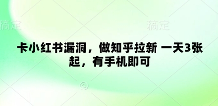 卡小红书漏洞,做知乎拉新 一天3张起,有手机即可-第一资源库