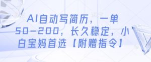 AI自动写简历,一单50-200,长久稳定,小白宝妈首选【附赠指令】-第一资源库