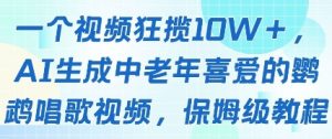 一个视频狂揽10W+点赞,AI生成中老年喜爱的鹦鹉唱歌视频,保姆级教程,轻松挣取创作者分成-第一资源库
