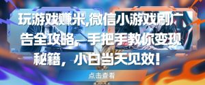 玩游戏挣米，微信小游戏刷广告全攻略，手把手教你变现秘籍，小白当天见效-第一资源库