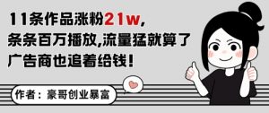 11条作品涨粉21W，条条百W播放，流量猛就算了，广告商也追着给钱-第一资源库