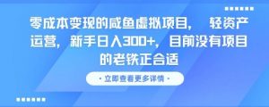 零成本变现的咸鱼虚拟项目， 轻资产运营，新手日入3张+，目前没有项目的老铁正合适-第一资源库